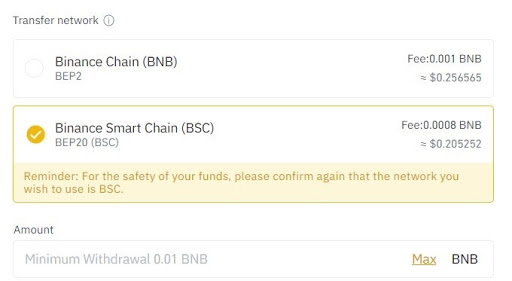 Withdraw BEP20 BNB to BSC wallet