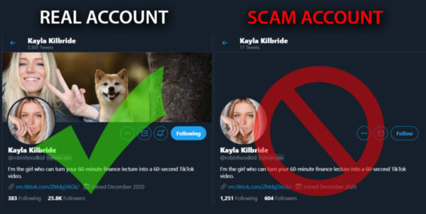 Real Influencer Account vs Scammer Account