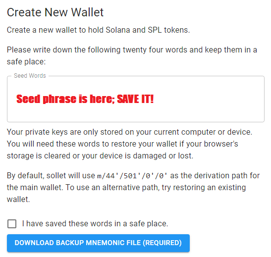 create a new wallet to hold solana and spl tokens