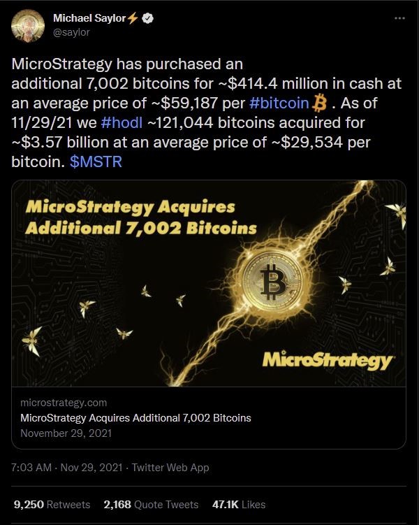 michael saylor microstrategy buys more bitcoin tweet